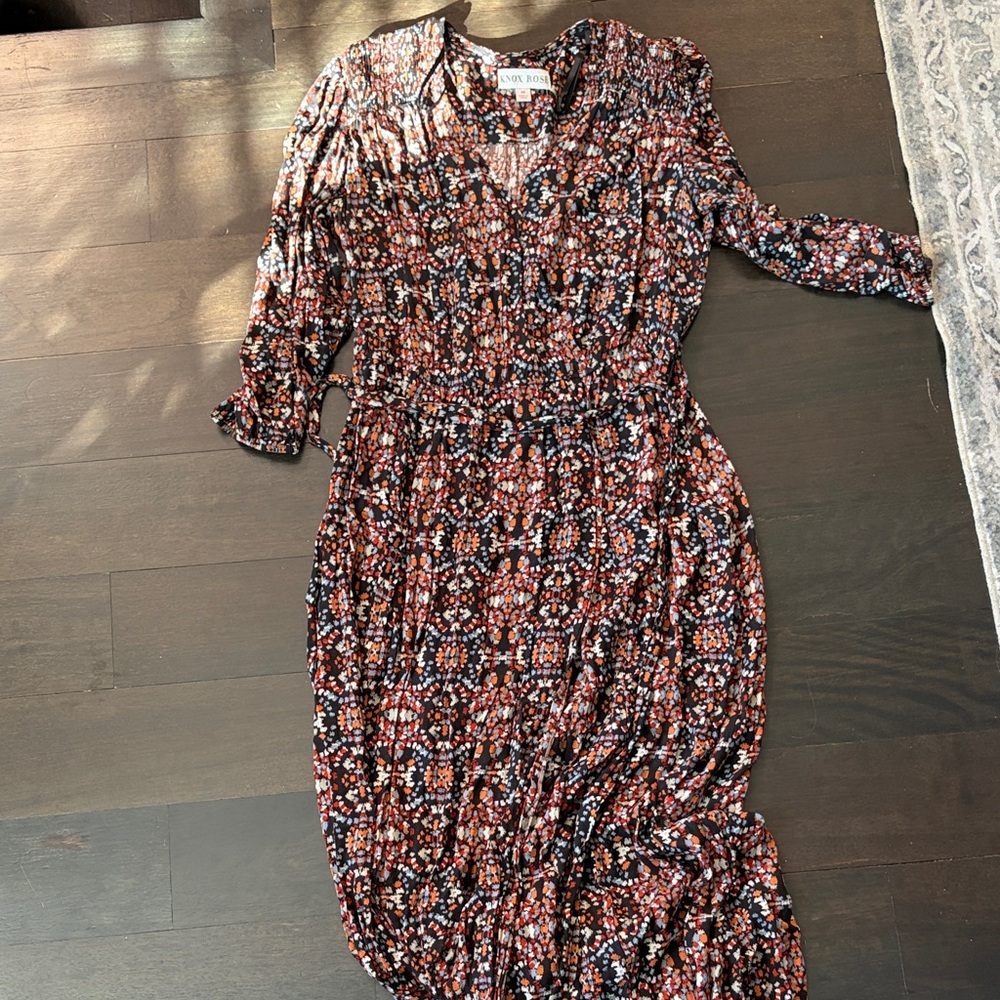 Knox Rose Black and Red Patterned Long Sleeve Dress